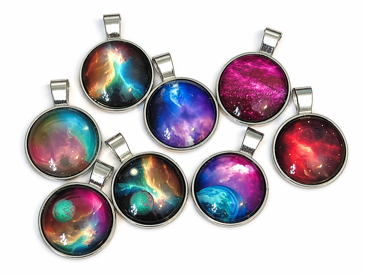 Glass and Metal Cabochon Pendants