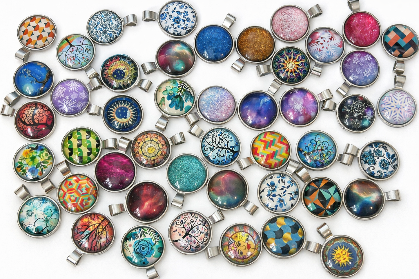 Glass and Metal Cabochon Pendants