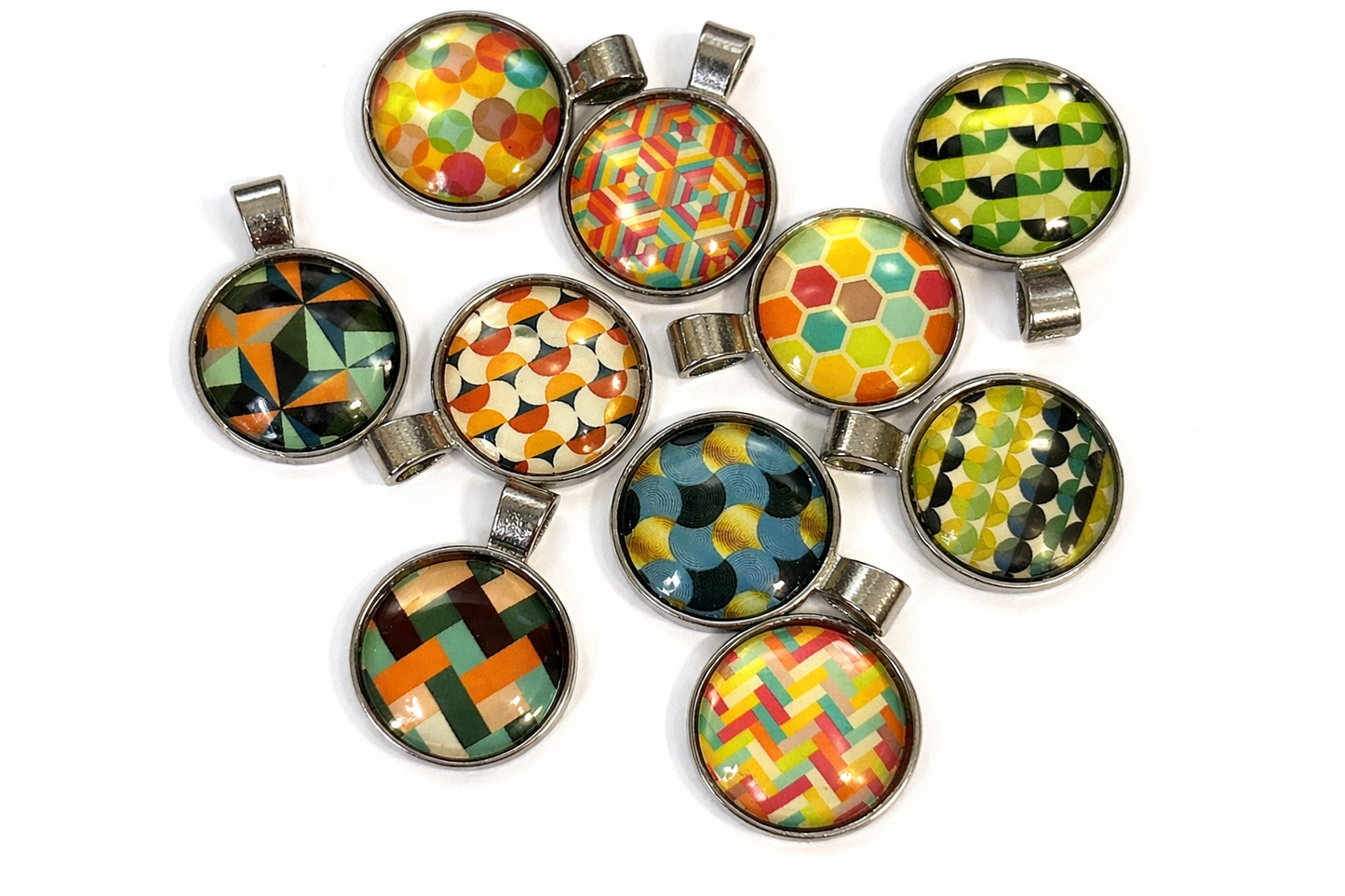 Glass and Metal Cabochon Pendants