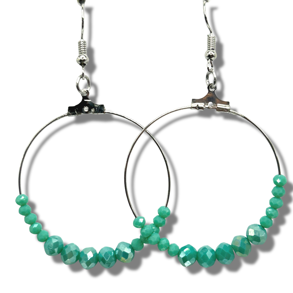 Sparkly Light Green Large Loop Earrings