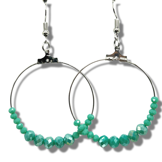 Sparkly Light Green Large Loop Earrings
