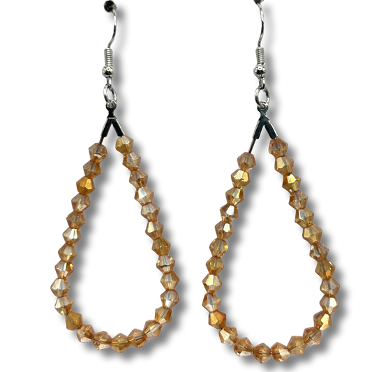 Clear Peach Teardrop Loop Earrings