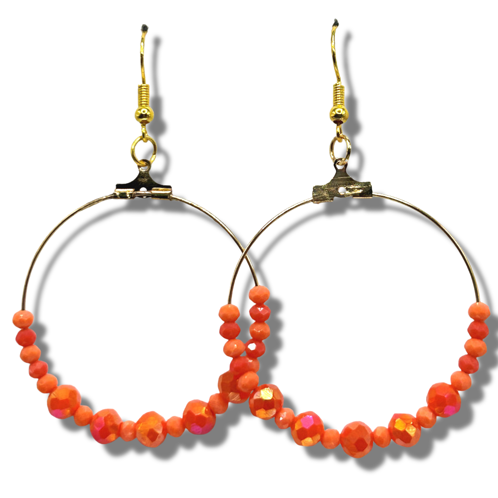 Orange Sparkly Large Loop Earrings