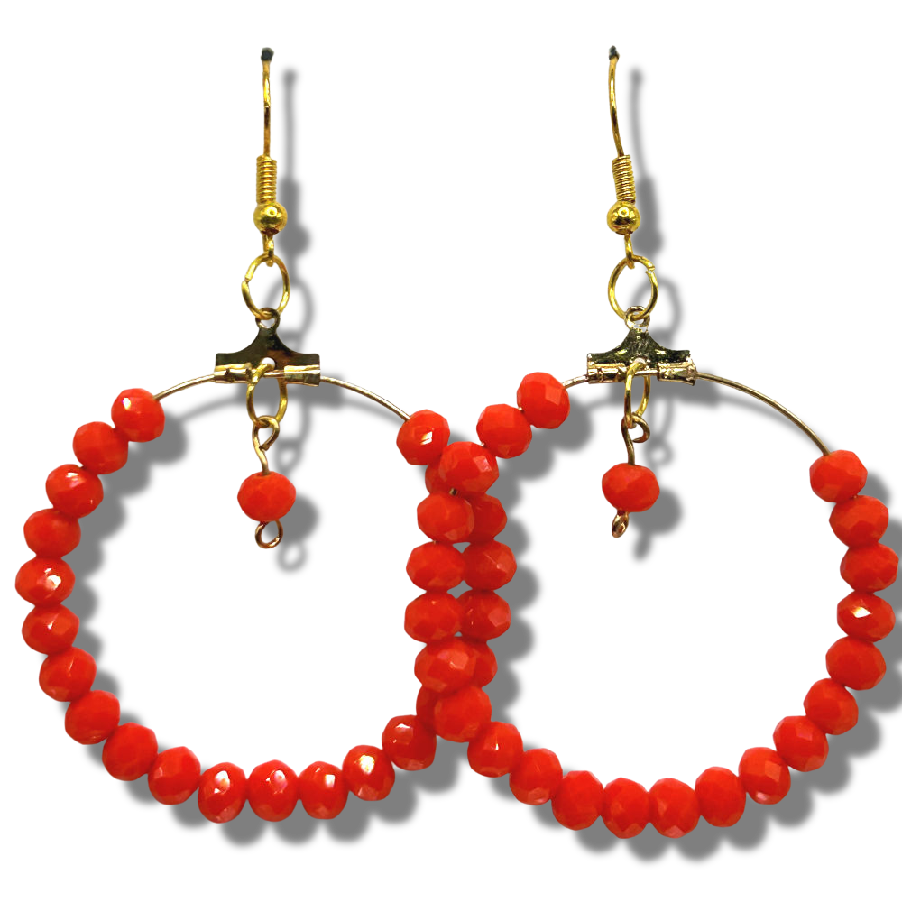 Orange Large Loop Earrings with Accent
