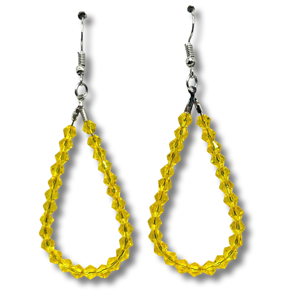 Sparkly Yellow Teardrop Loop Earrings