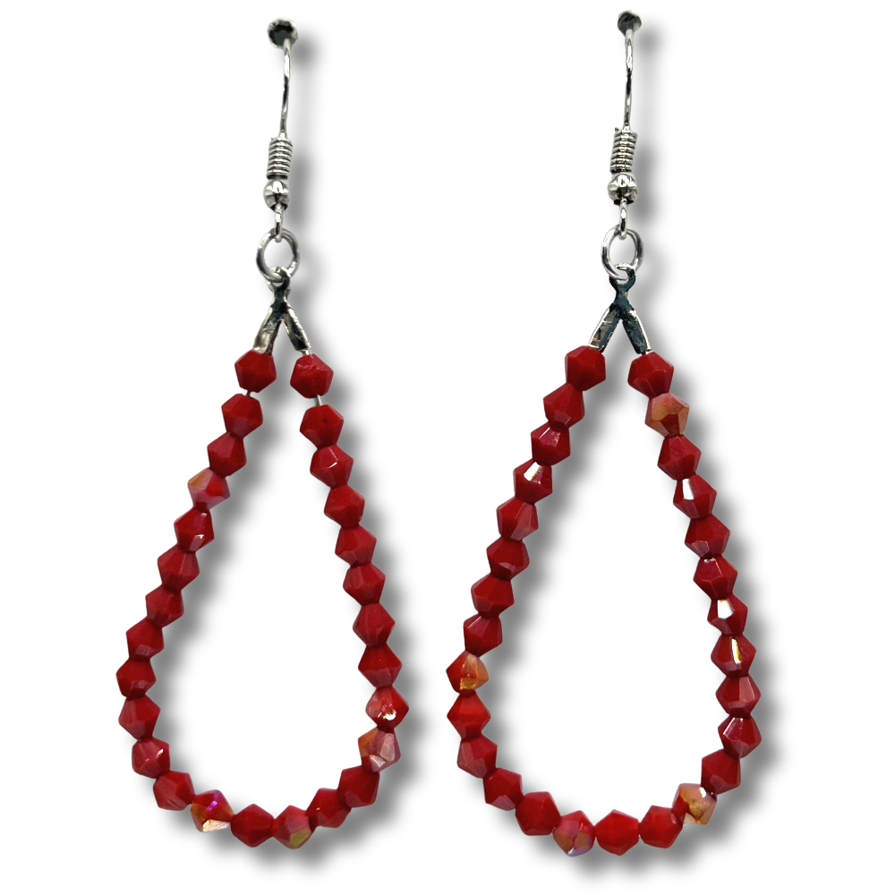 Dark Red Teardrop Loop Earrings