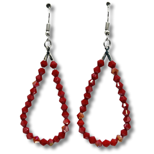 Dark Red Teardrop Loop Earrings