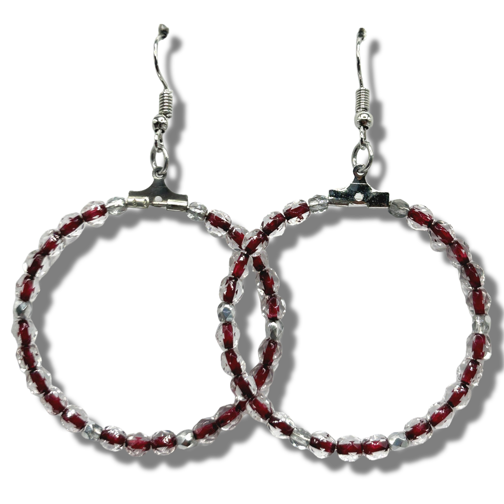 Clear and Cranberry Red Large Loop Earrings