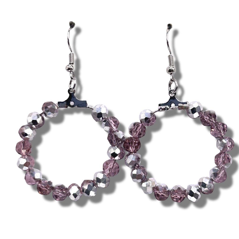 Medium Pink-Silver Loop Earrings