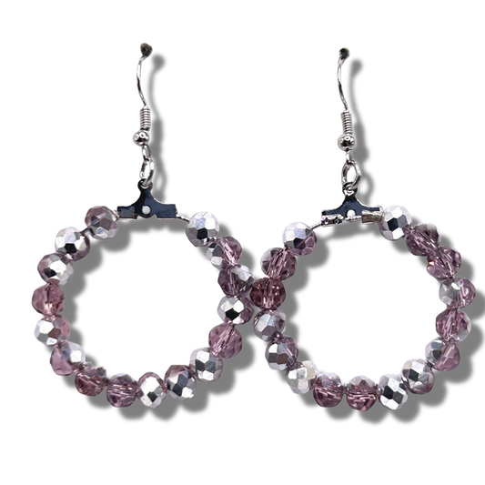 Medium Pink-Silver Loop Earrings