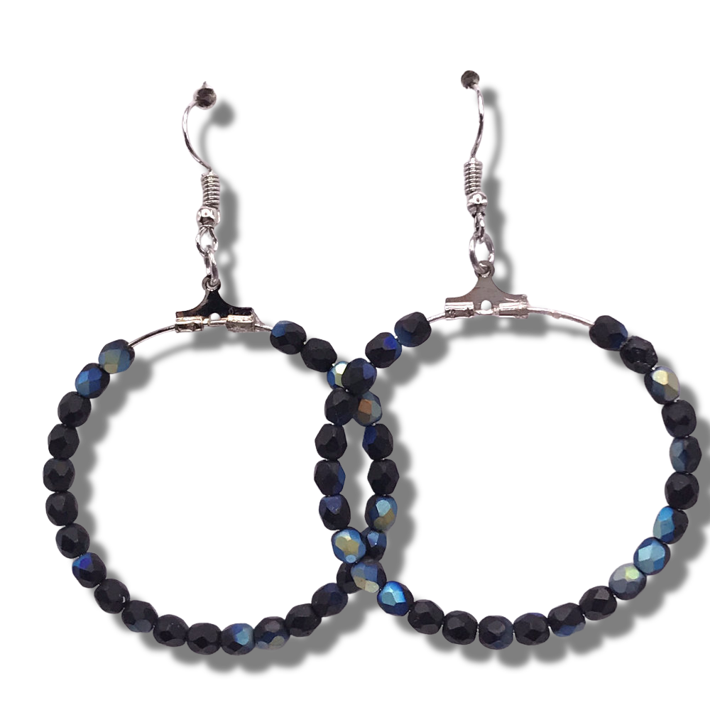 Black and Metallic Large Loop Earrings