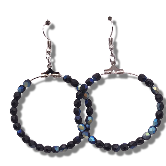 Black and Metallic Large Loop Earrings