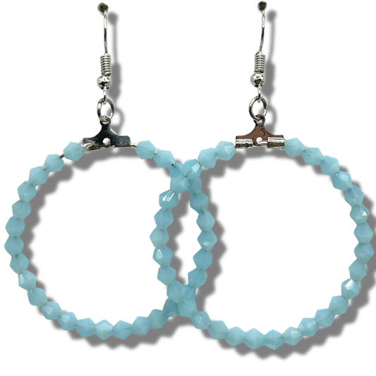 Light Blue Bicone Large Loop Earrings