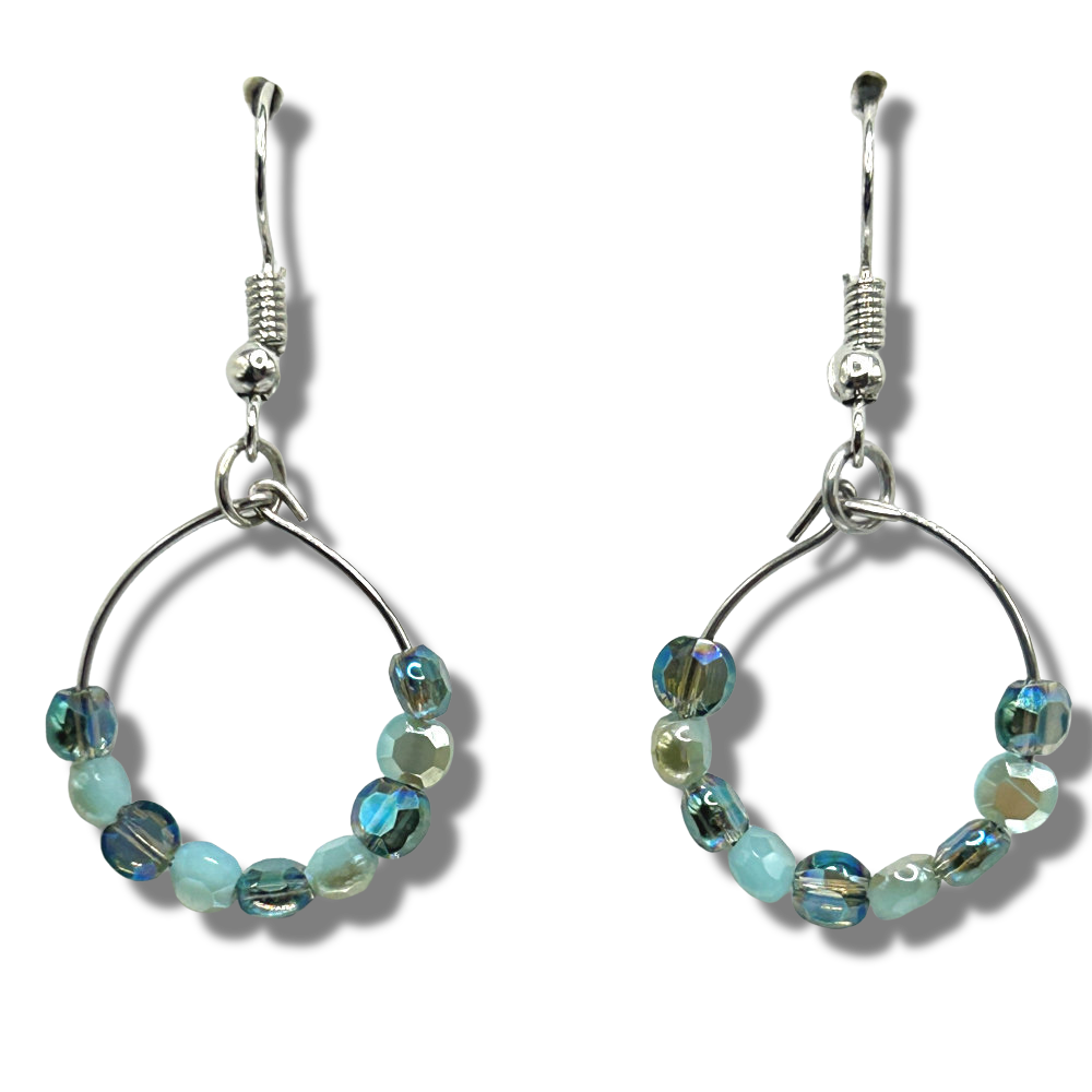 Tiny Loop Earrings with Sparkly Blue Beads