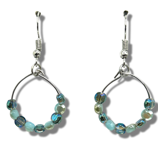 Tiny Loop Earrings with Sparkly Blue Beads