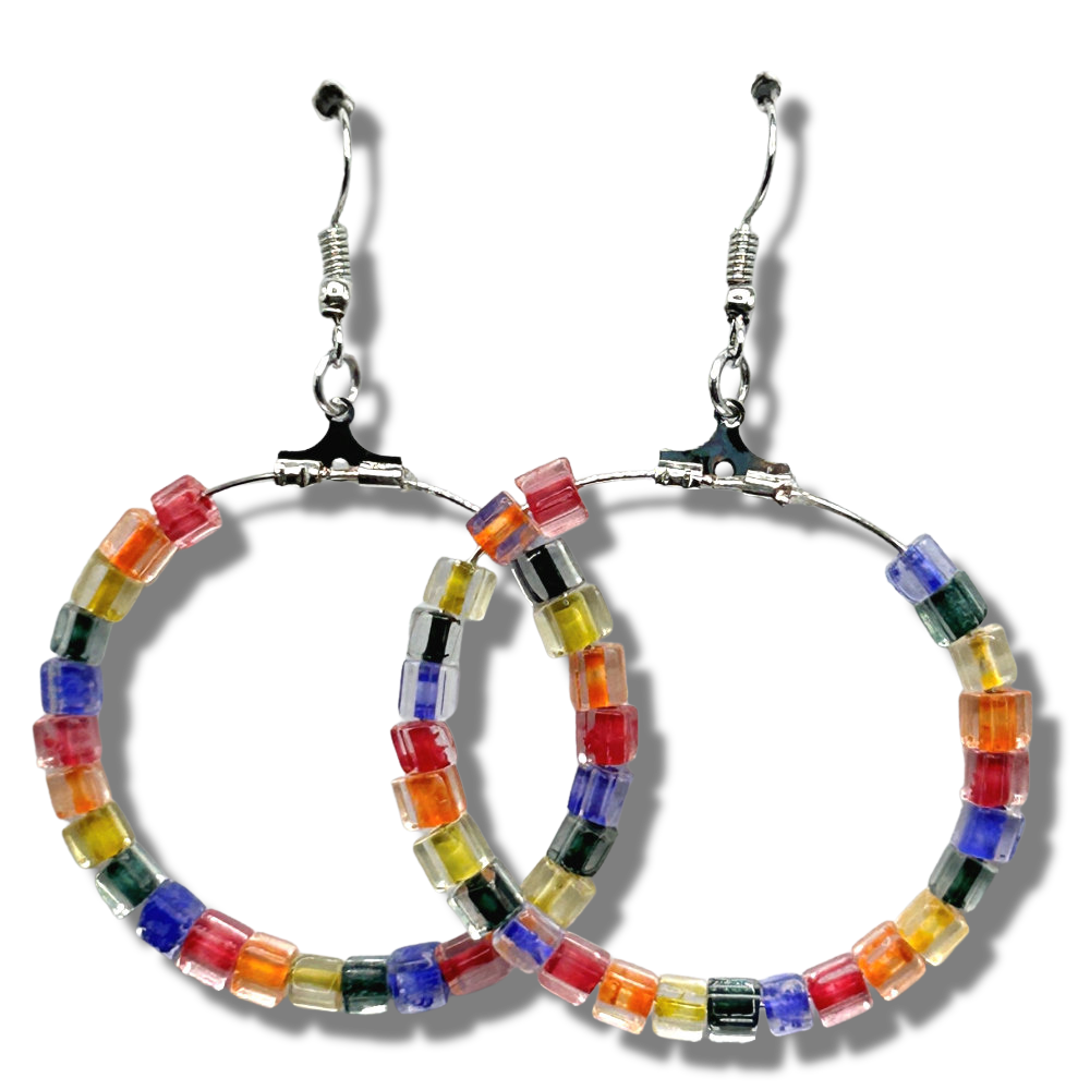 Large Loop Earrings with Pride Rainbow Beads