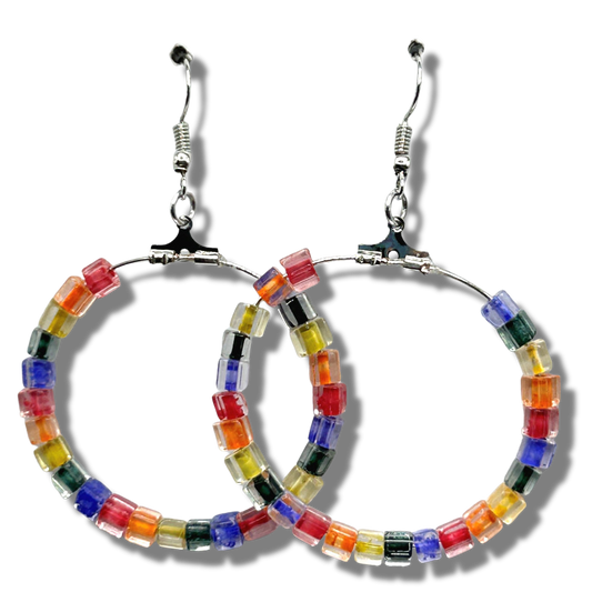 Large Loop Earrings with Pride Rainbow Beads