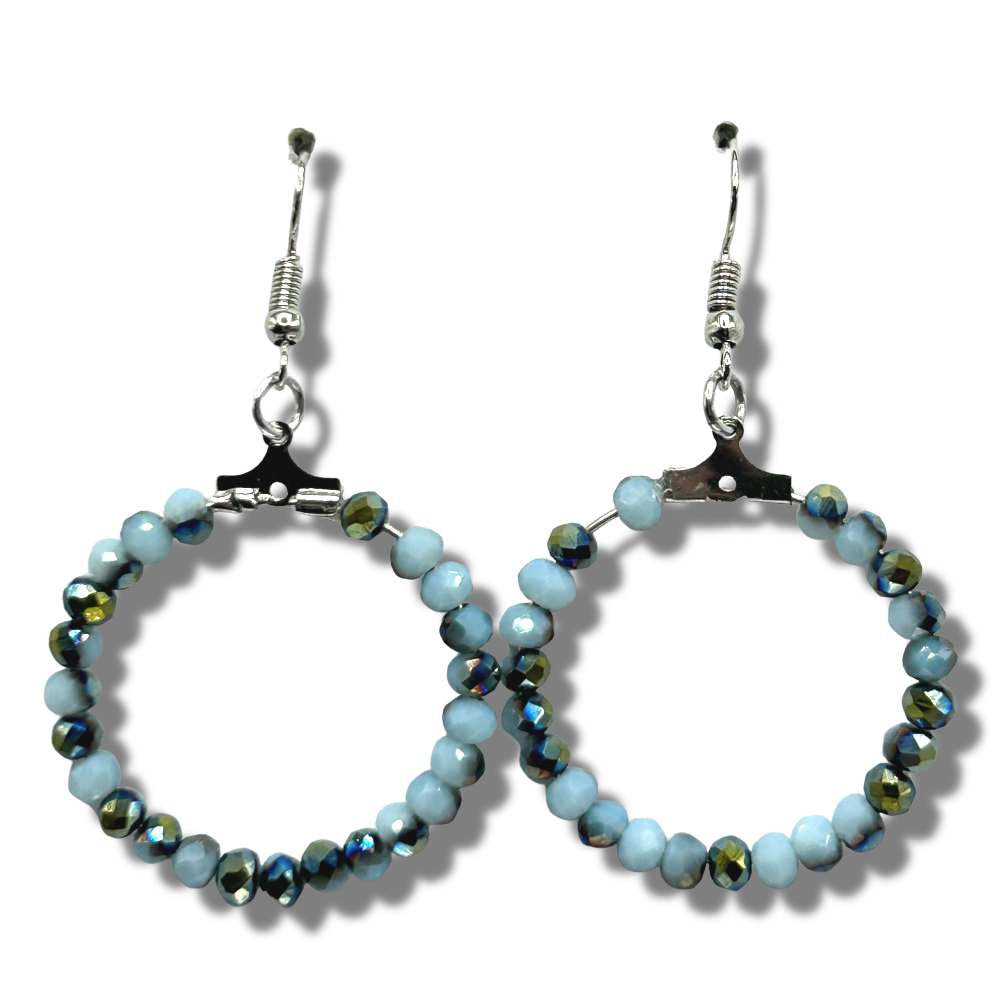 Blue and Metallic Small Loop Earrings