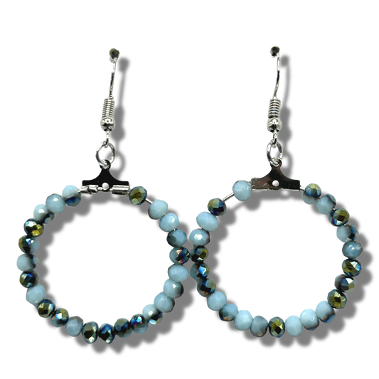 Blue and Metallic Small Loop Earrings
