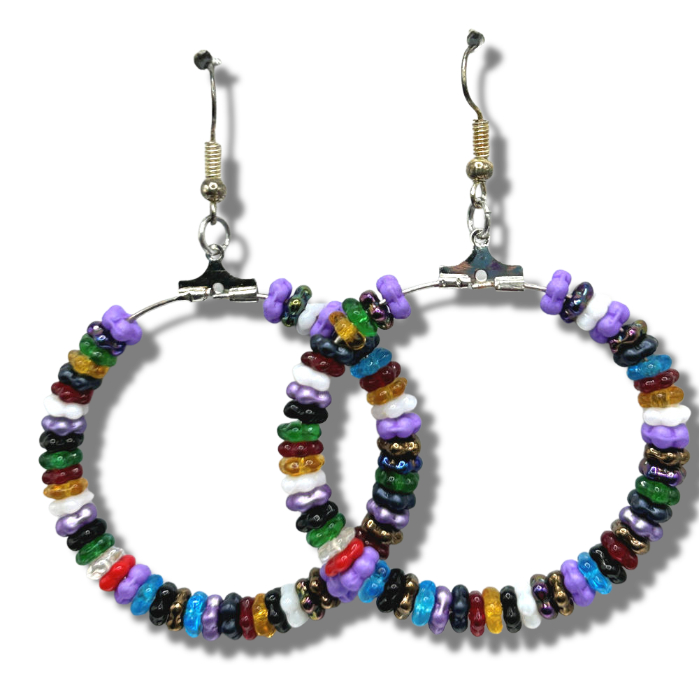 Multicolor Disc-Flower Large Loop Earrings