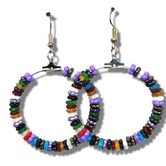 Multicolor Disc-Flower Large Loop Earrings