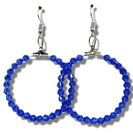 Clear Blue Glass Large Loop Earrings