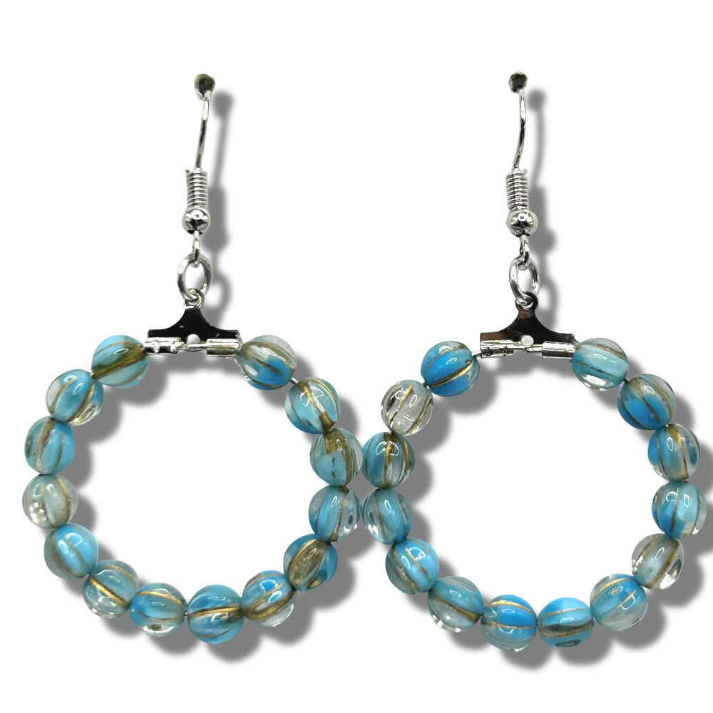 Blue-Clear-Twist Medium Loop Earrings