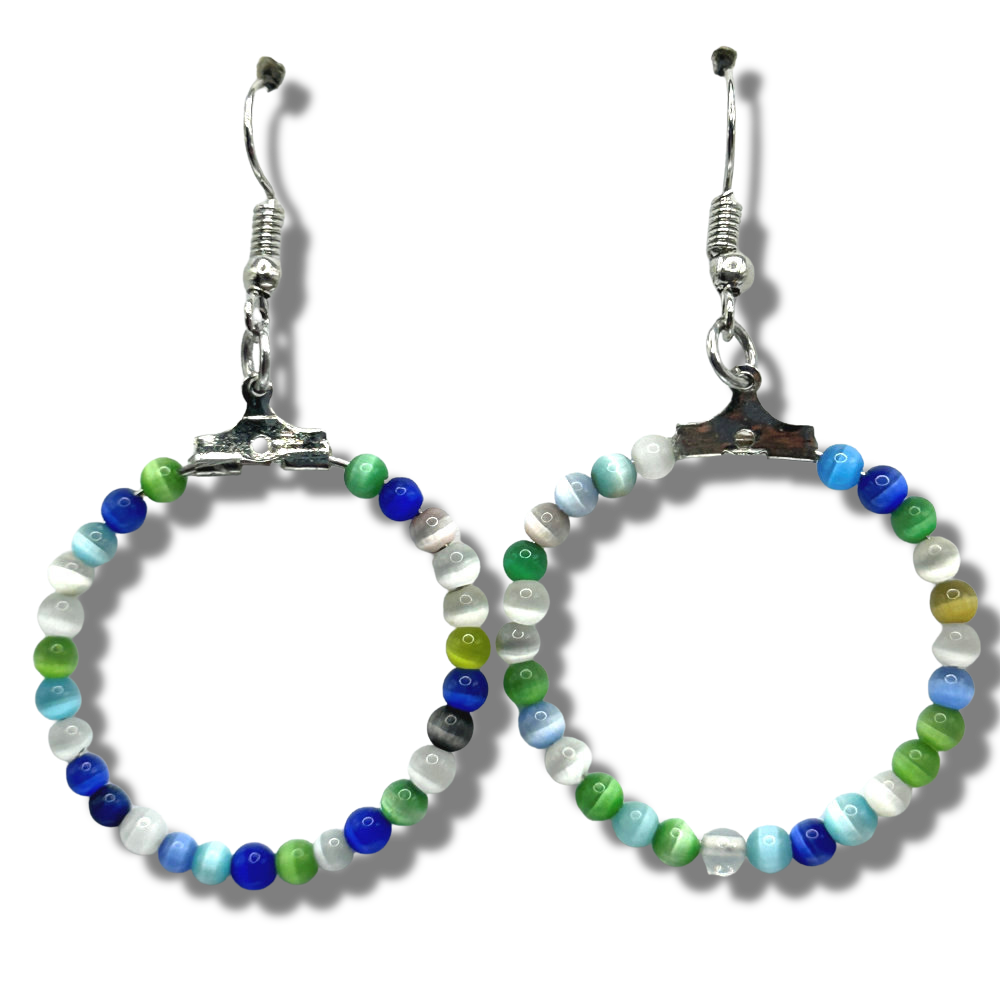 Blue and White Tigereye Medium Loop Earrings