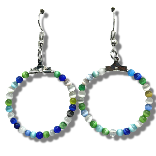 Blue and White Tigereye Medium Loop Earrings