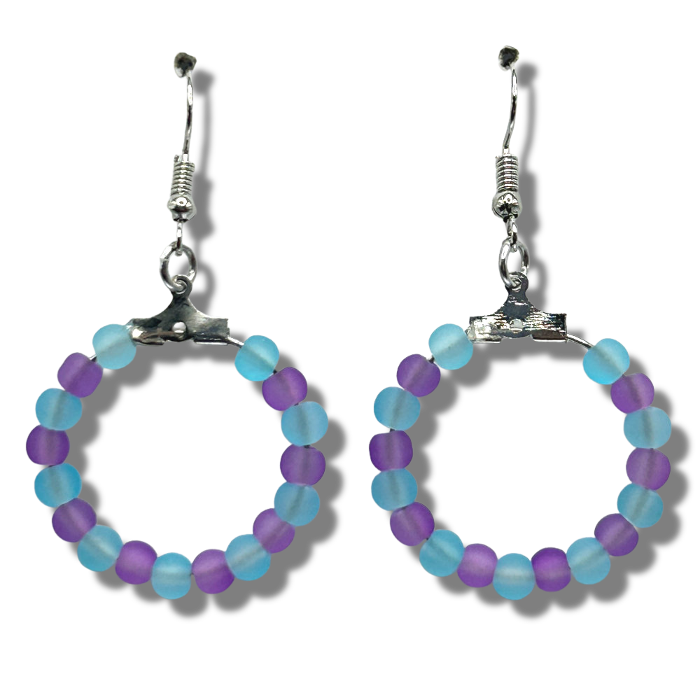 Matte Blue and Purple Small Loop Earrings