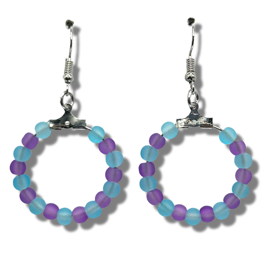 Matte Blue and Purple Small Loop Earrings