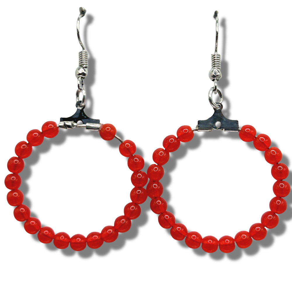 Medium Red Round Loop Earrings