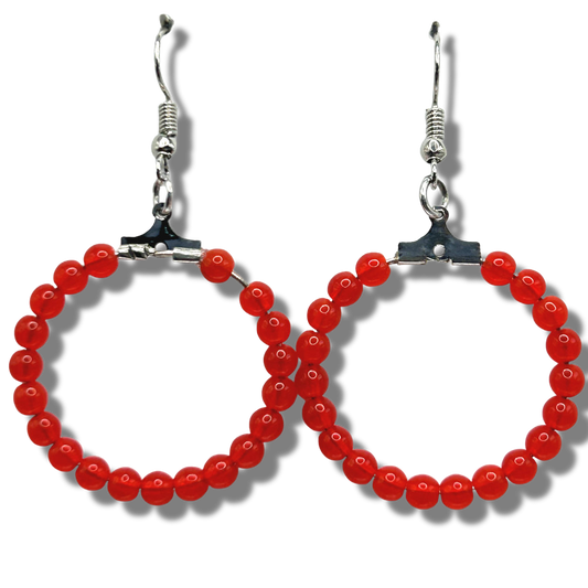 Medium Red Round Loop Earrings
