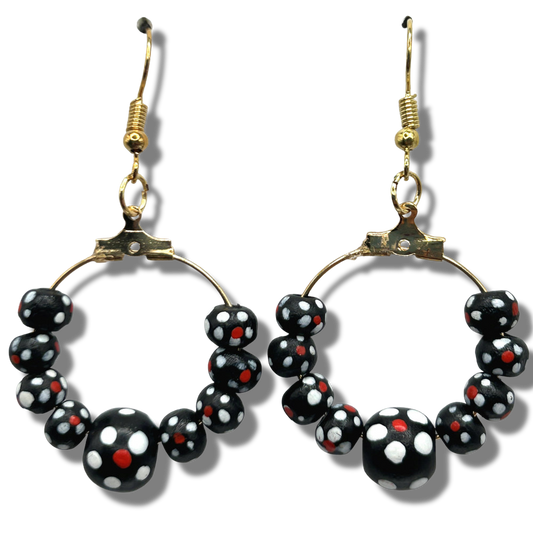 Black Wooden Flower Small Loop Earrings