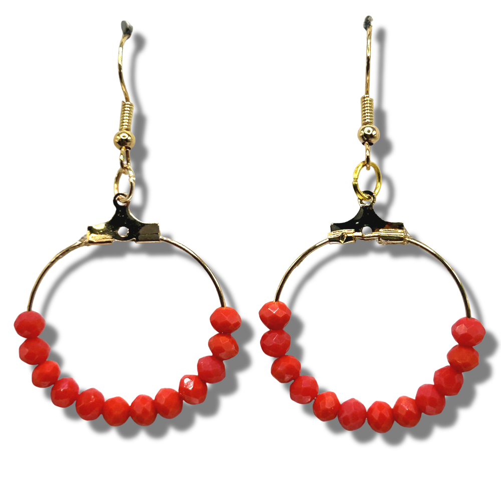 Small Loop Earrings with Orange-Red Beads