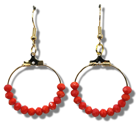 Small Loop Earrings with Orange-Red Beads