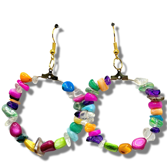 Glass Chip Large Loop Earrings (Heavy)