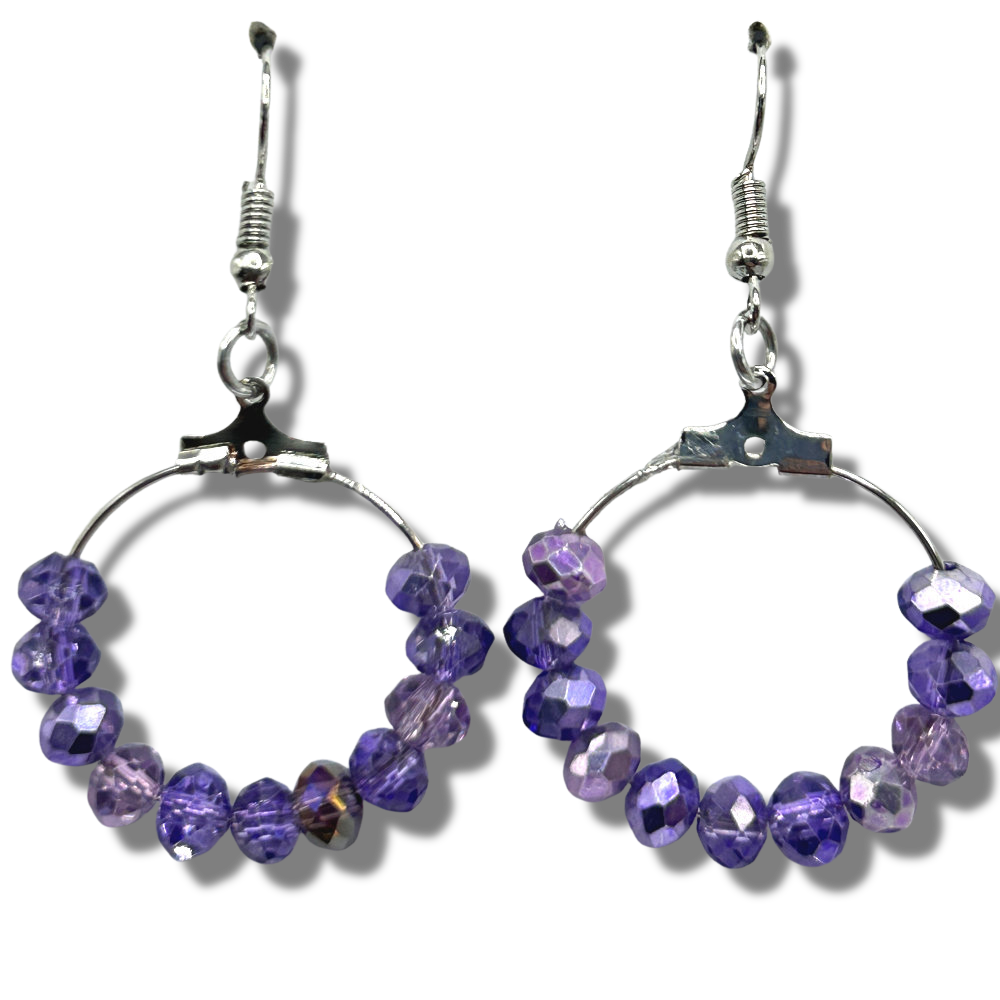 Clear Purple Sparkle Small Loop Earrings