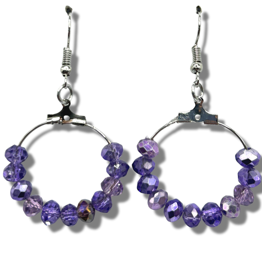 Clear Purple Sparkle Small Loop Earrings