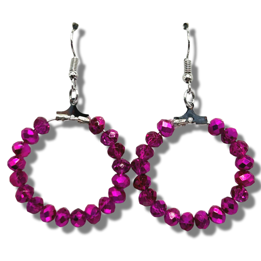 Pink Sparkle Metallic Glass Medium Loop Earrings