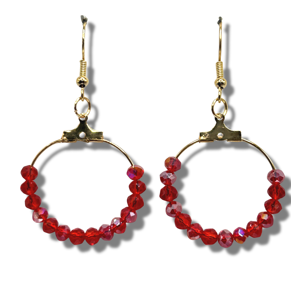 Small Red Sparkle Loop Earrings