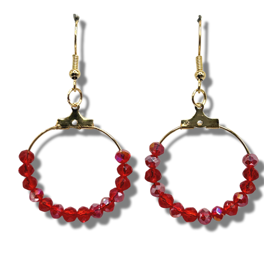 Small Red Sparkle Loop Earrings