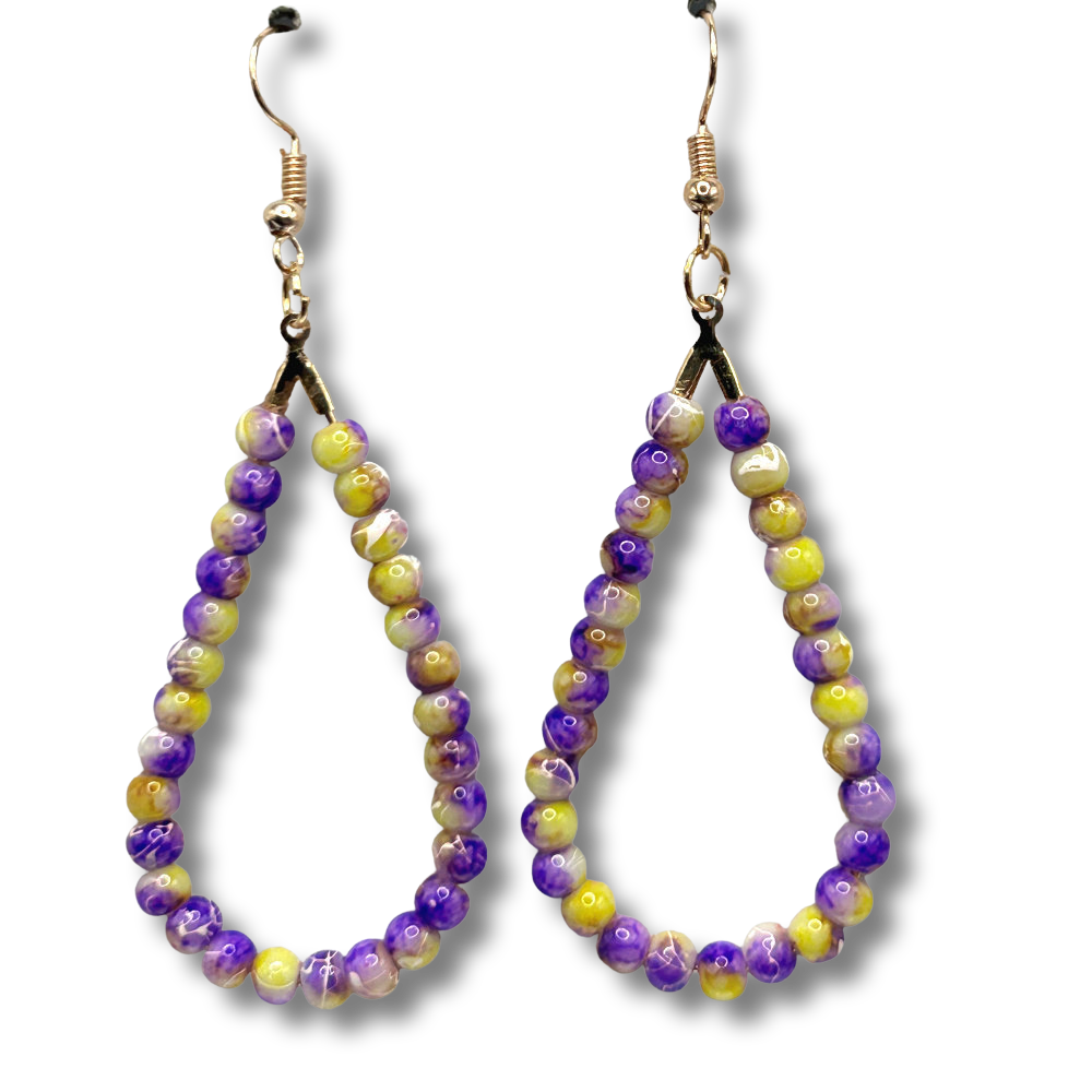 Purple and Yellow Swirl Teardrop Earrings