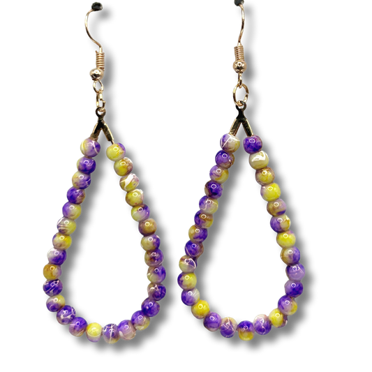 Purple and Yellow Swirl Teardrop Earrings