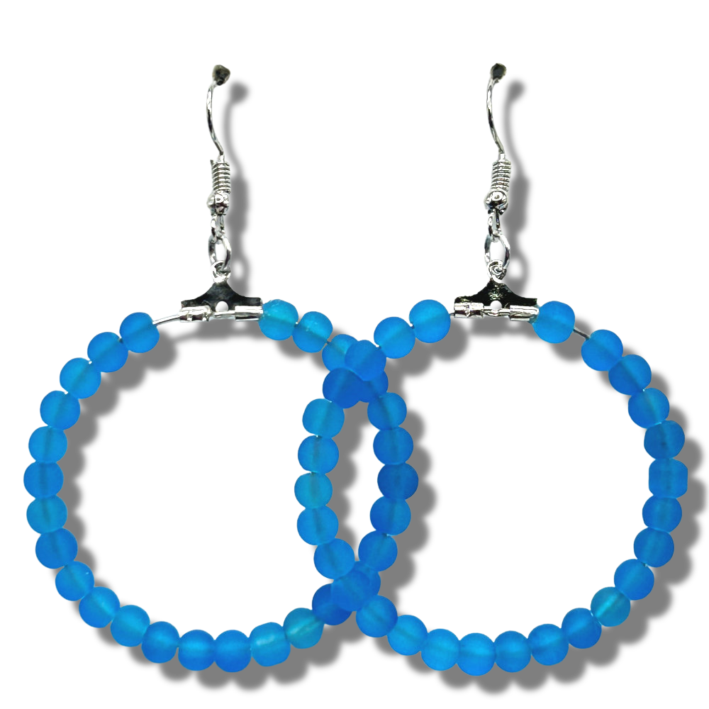 Bright Matte Blue Large Loop Earrings