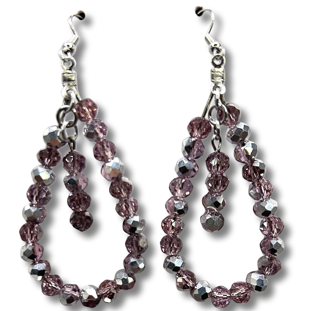 Pink and Silver Teardrop Loop Earrings (Heavy)