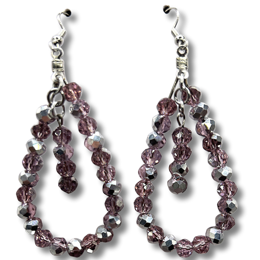 Pink and Silver Teardrop Loop Earrings (Heavy)