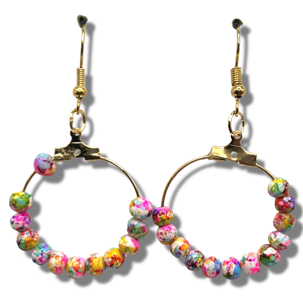 Small Loop Earrings with Multicolor Splatter Beads