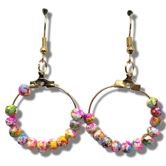 Small Loop Earrings with Multicolor Splatter Beads