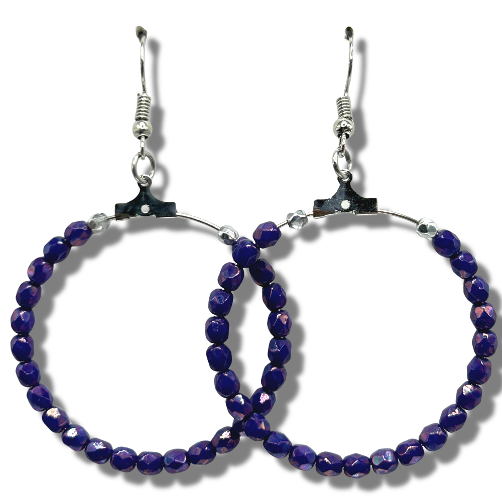 Purple Czech Glass Large Loop Earrings